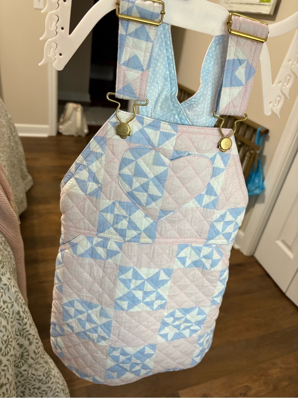 The Beaufort Bonnet Company Girls Quilted Overall Dress Pastel Blue Pink Size 4T